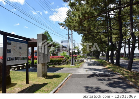 Aichi Prefecture, Chiryu Pine Tree Line, Side Road, and Tourist Information Board Aichi Prefecture, Chiryu Pine Tree Line, Side Road, and Tourist Information Board 128013069