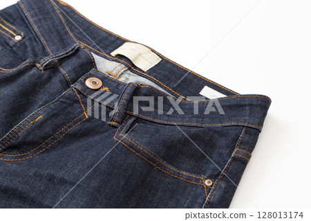 Denim pants on white background 128013174