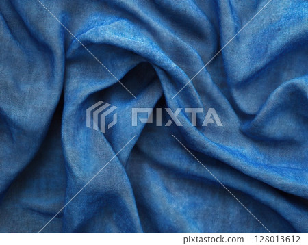 Blue Fabric Texture: Wrinkled and Smooth 128013612