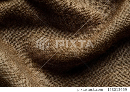 Close-Up Texture of Crumpled Burlap Fabric 128013669