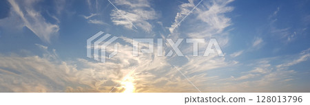 Evening sky with cloud, nature weather background. Environment, atmosphere and heaven concept Evening sky with cloud, nature weather background. Environment, atmosphere and heaven concept 128013796