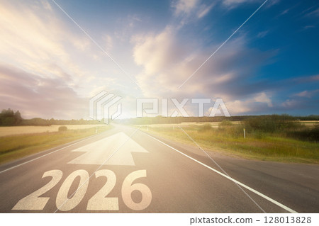Motion, Future, Business Strategy and Success in New Year 2026 concept. Empty Road, 128013828