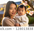 A woman holding a baby 128013838