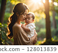 A woman holding a baby 128013839