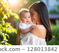 A woman holding a baby 128013842