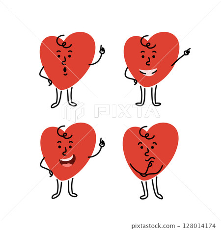 Cute hand drawn heart character points finger Cute hand drawn heart character points finger 128014174