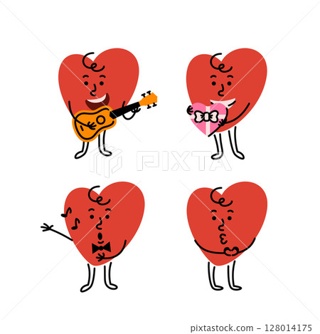 Cute romantic hand drawn heart character in love 128014175