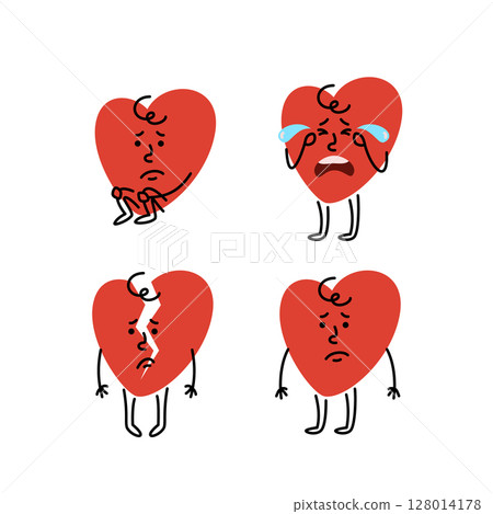 Cute hand drawn sad crying broken heart character Cute hand drawn sad crying broken heart character 128014178