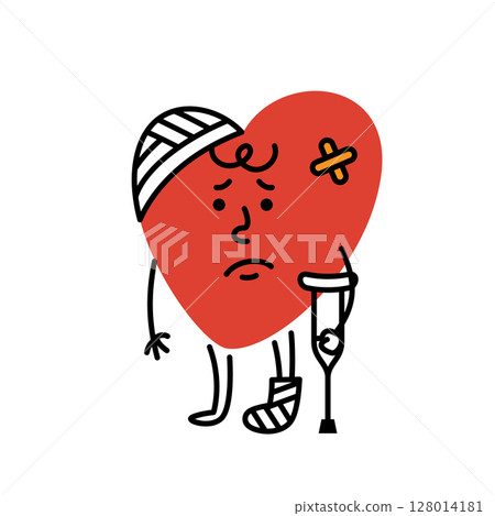 Sad broken injured hand drawn heart character 128014181