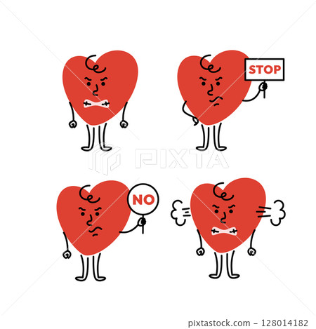 Angry hand drawn heart character 128014182