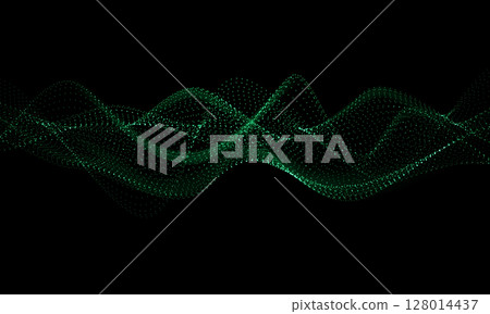 Abstract green mesh wave 3D geometric on black background vector Abstract green mesh wave 3D geometric on black background vector 128014437