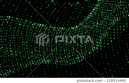 Abstract green mesh particles wave curve overlap technology network digital on black background vector 128014460