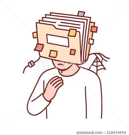 Person with folder head, feeling overwhelmed by information and tasks, symbolizes stress 128014654
