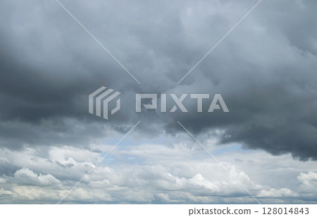Colorful sky with storm clouds, before rain. Dramatic sky, day. Clouds in blue sky before thunderstorm. Colorful sky with storm clouds, before rain. Dramatic sky, day. Clouds in blue sky before thunderstorm. 128014843