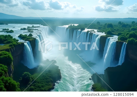 beautiful waterfall in the rain forest 128015094