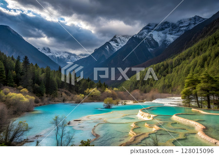 panorama of alpine lake in the mountains 128015096