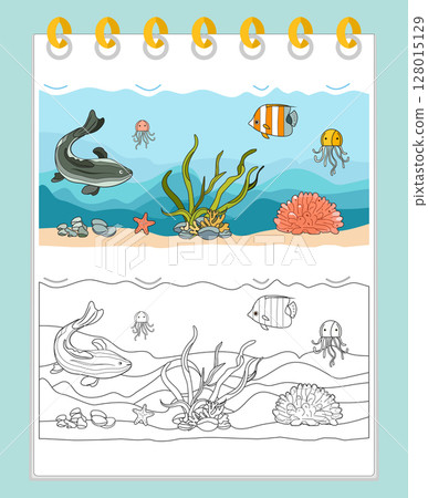 Coloring book Underwater Seabed Ocean Sea habitat 128015129