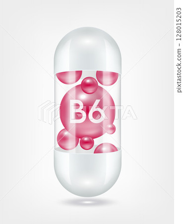 Vitamin B6 purple inside capsule pill transparent white. Health care beauty enhancement neutralize free radicals. Used for nutrition products food template design. 3D Realistic Vector EPS10. Vitamin B6 purple inside capsule pill transparent white. Health care beauty enhancement neutralize free radicals. Used for nutrition products food template design. 3D Realistic Vector EPS10. 128015203