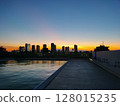 Outdoor pool sunset 128015235