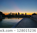 Outdoor pool sunset 128015236