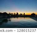 Outdoor pool sunset 128015237