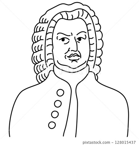 Bach line drawing illustration (composer/classical music/simple) 128015437