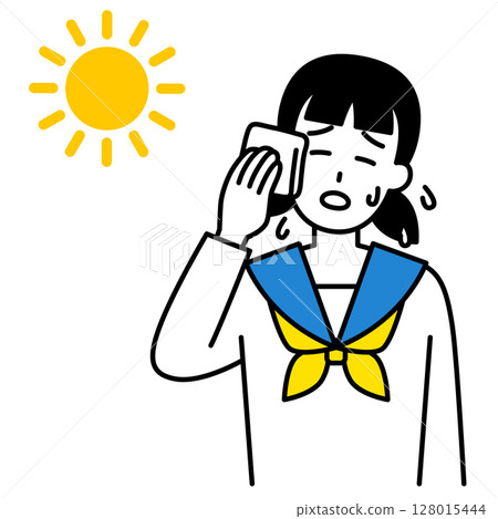 Female student suffering from heat stroke Female student suffering from heat stroke 128015444