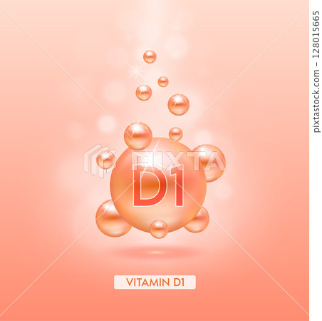 Vitamin D1 orange ball fall to ground. Serum vitamins complex with chemical formula. Beauty treatment nutrition skin care design. Medical and scientific concepts. 3D Realistic Vector EPS10. Vitamin D1 orange ball fall to ground. Serum vitamins complex with chemical formula. Beauty treatment nutrition skin care design. Medical and scientific concepts. 3D Realistic Vector EPS10. 128015665