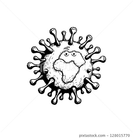 World virus pandemic concept: A cartoon depiction of Earth as a Coronavirus cell World virus pandemic concept: A cartoon depiction of Earth as a Coronavirus cell 128015770