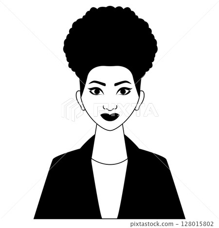 An African businesswoman portrait in black and white. A monochrome silhouette of a beautiful African female. An African businesswoman portrait in black and white. A monochrome silhouette of a beautiful African female. 128015802