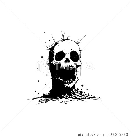 Monochrome Skull with Spikes: A Dark and Eerie Representation of Mortality Monochrome Skull with Spikes: A Dark and Eerie Representation of Mortality 128015880