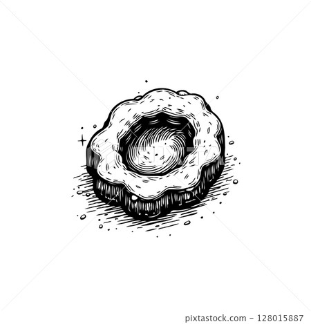 Donut illustration, black and white drawing, vintage engraving style, treat concept 128015887