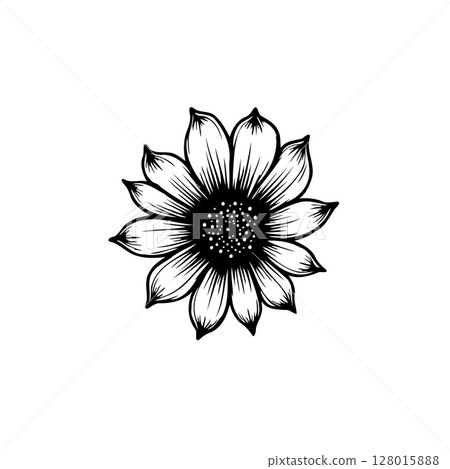Elegant Sunflower Illustration: A Botanical Design with Intricate Details and Serene Aesthetic 128015888