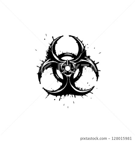 Biohazard symbol with splatters adds a dangerous and edgy touch, isolated on white 128015981