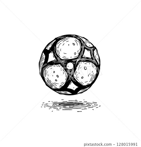 Black and White Hand-Drawn Soccer Ball Illustration with Intricate Details 128015991