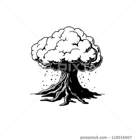 Isolated monochrome tree illustration on white background evoking natural serenity 128016007