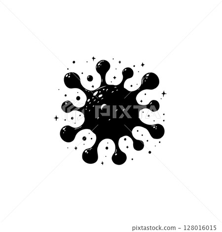 Abstract Black and White Coronavirus Illustration with Starry Background Depiction 128016015
