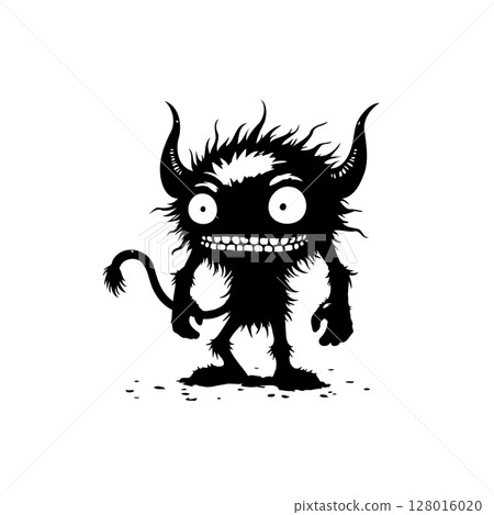 Whimsical Silhouette: A Playful Monster with Big Eyes and a Mischievous Grin 128016020
