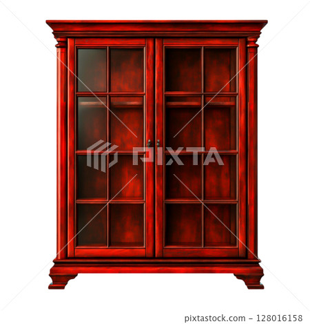 Elegant Red Wooden Cabinet with Glass Doors and Decorative Frame for Home Decor 128016158