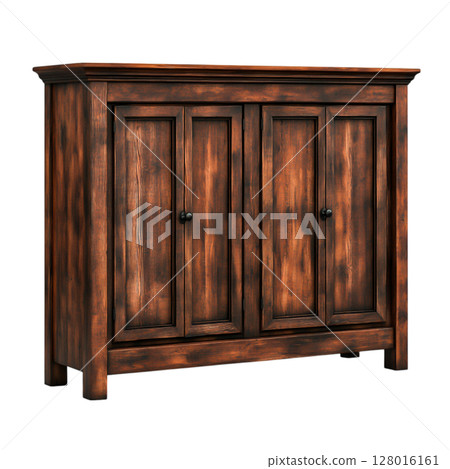 Rustic Wooden Storage Cabinet with Three Doors and Textured Finish 128016161
