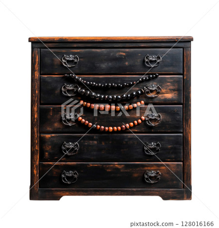 Vintage Wooden Chest with Decorative Beads and Intricate Handles for Home Decor 128016166