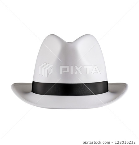 Elegant White Hat with Black Band on a Solid Background for Fashion and Style Elegant White Hat with Black Band on a Solid Background for Fashion and Style 128016232