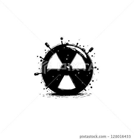 Stylized Nuclear Radiation Symbol with Ink Splatter: A Cautionary Warning Design Stylized Nuclear Radiation Symbol with Ink Splatter: A Cautionary Warning Design 128016433