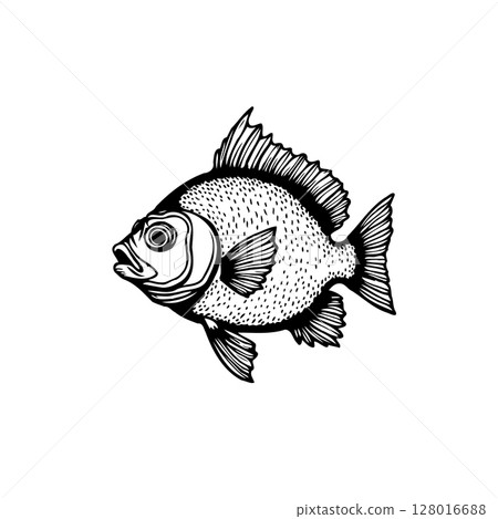 Elegant Black and White Fish Illustration for Aquatic and Nature-themed Designs Elegant Black and White Fish Illustration for Aquatic and Nature-themed Designs 128016688