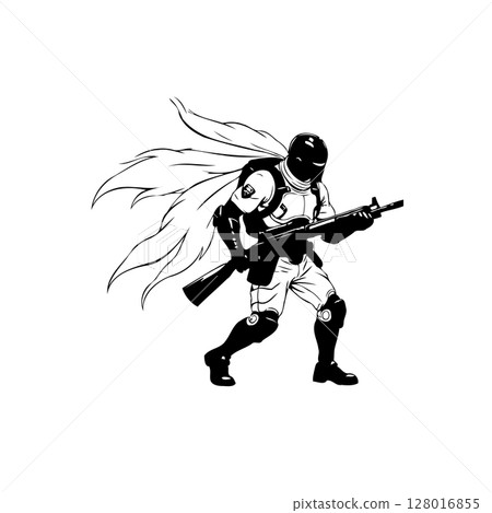 Futuristic soldier concept art, warrior in black and white, sci-fi guardian Futuristic soldier concept art, warrior in black and white, sci-fi guardian 128016855