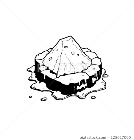 Monochrome illustration of a cake dessert with a mountain-shaped cream on top Monochrome illustration of a cake dessert with a mountain-shaped cream on top 128017000