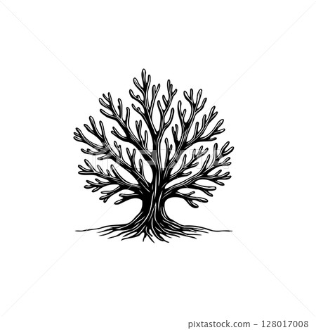 Black and white drawing of a stylized tree with bare branches isolated on white Black and white drawing of a stylized tree with bare branches isolated on white 128017008