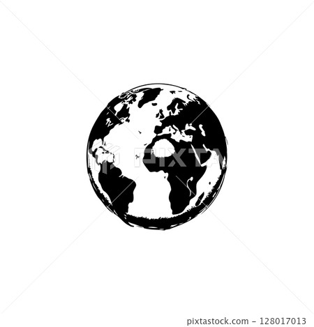 Elegant minimalist globe illustration emphasizing earth continents in monochrome style 128017013