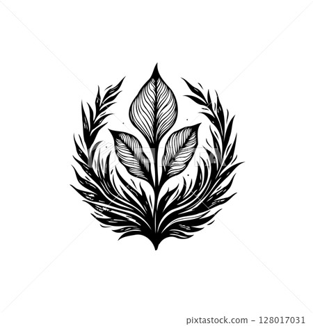 Elegant Botanical Illustration with Intricate Leaf Detail and Organic Design 128017031