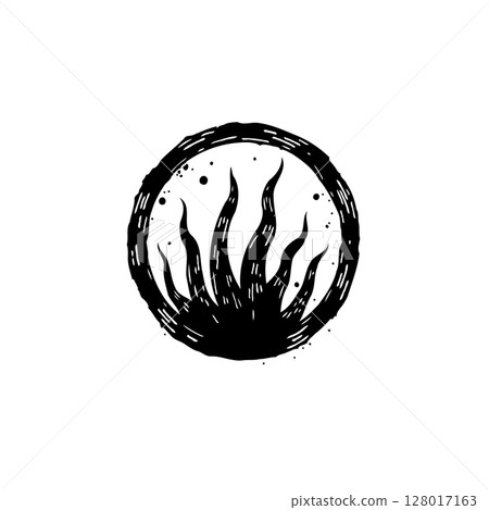 Abstract black and white design featuring organic shapes and a circular frame 128017163